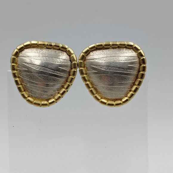 Vintage Jane Bohan Sterling Silver 925 18K Gold Clip On Modernist Earrings Rare - Picture 2 of 13